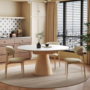 Mesa de comedor redonda extensible y plegable de madera maciza nórdica para comedor - Product Image 3