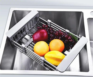 Égouttoir de cuisine en acier inoxydable argenté, écologique, durable, étagère télescopique, organisateur, porte-<span class=keywords><strong>fruits</strong></span>, panier - Product Image 1