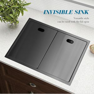 <span class=keywords><strong>Lavello</strong></span> da <span class=keywords><strong>Cucina</strong></span> Moderno in Acciaio Inox Fatto a Mano, Nero PVD, Montaggio Superiore Invisibile, Vasca Singola <span class=keywords><strong>Salvaspazio</strong></span>, per Caffetteria o Mini Bar - Product Image 2