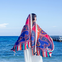 Femmes été nouveau Vintage ethnique lin coton voyage châle Protection solaire Viscose écharpe grande serviette de plage imprimé Design pour