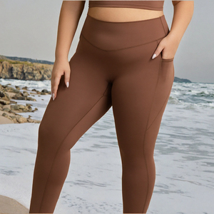 High Waist Full Length Solid Color Yoga <b>Leggings</b> <b>With</b> <b>Pockets</b> Plus Size Seamless Spandex Polyester Women's Activewear - Product Image 2