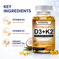 Gélules de Vitamine D3 K2 Naturelle, 60 unités, pour le Soutien Osseux et Immunitaire des Adultes, Marque Privée OEM