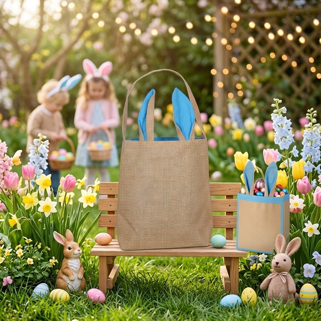 Easter Bunny Ear Bag Reusable Jute Tote Bag Easter Basket Gift Bag for Easter Egg Hunt Eco Friendly Wholesale Factory Direct RTS