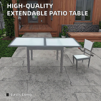 Table de jardin d'extérieur en verre trempé avec fonction extensible, mobilier en acier et aluminium pour patio et cour