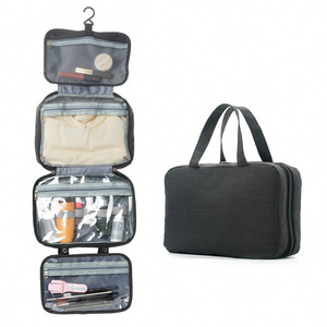 Sac de voyage à maquillage séparé sec/humide, prix d'usine, en tissu Oxford imperméable, pliable en quatre, à suspendre pour le rangement - Product Image 4