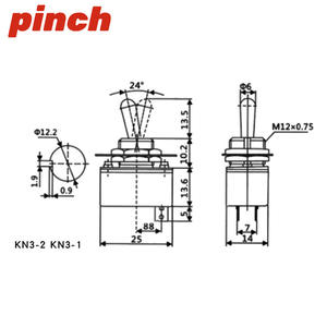 Interruptor de palanca de 12 mm con orificio de 2 pines y 2 posiciones ON/OFF, terminal de tornillo Kn3-1/2/3 - Product Image 2
