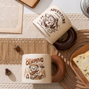 Big Handle Creative Retro Cartoon Teddy Bear 620Ml Breakfast Milk Cup Anime Cup Wholesale Cups Ceramics Mugs Porcelain Mugs - Product Image 6