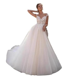 Wedding Dress Ball Gown High Waist Sweetheart Neckline Lace Tulle Milky Simple European Style - Product Image 4