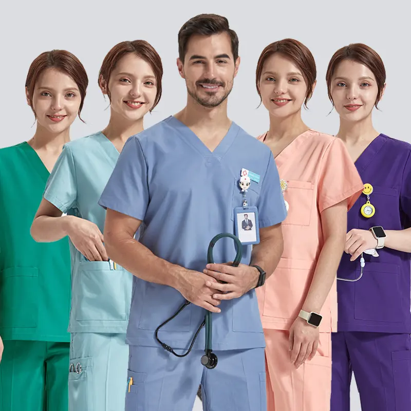 Send a hat Private label elastic overalls hospital uniform Nurse overalls polyester spandex pure cotton