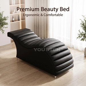 Lettino Massaggio Ergonomico Curvo di Alta Qualità Nero a Onda con Gambe in Metallo Dorato, Sedia <span class=keywords><strong>per</strong></span> Salone di Bellezza, Estetica e Ciglia - Product Image 4