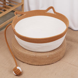 Оптовая продажа плетеная кровать для кошки с игрушечным хвостом хлопчатобумажная тканая кровать для сна для кошек новая подушка для домашних животных игрушечная корзина для домашних кошек - Product Image 3