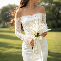 Buket Pengantin Campuran Bunga Calla Lily Imitasi EVA Bordir Kustom Personal dengan Pita Grosir untuk Perlengkapan Foto Pesta Pernikahan