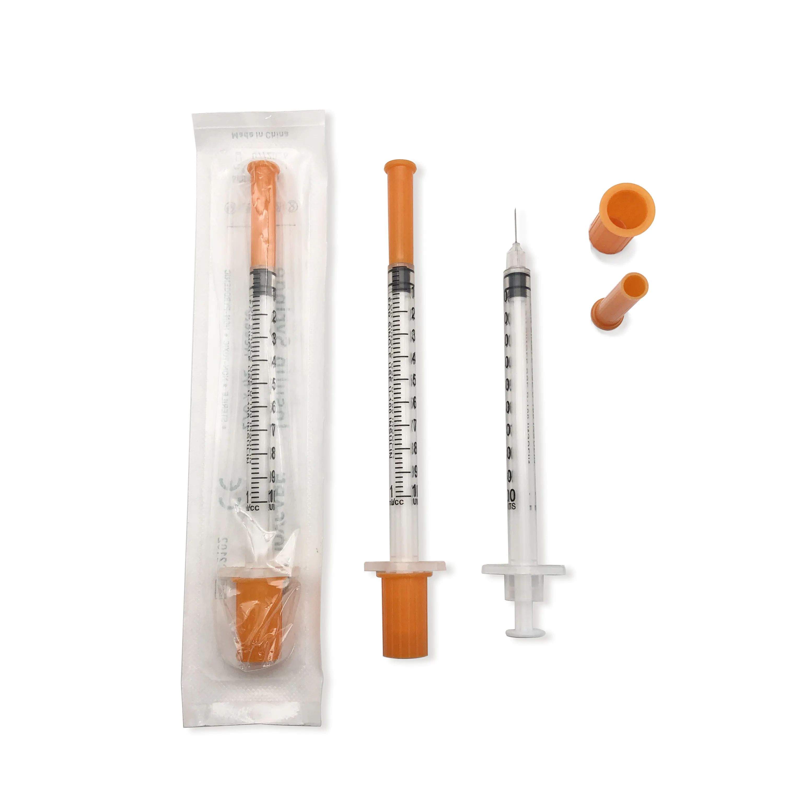 Optimum Price Easy To Operate Fixed Needle 0.3ml 0.5ml 1ml Disposable Insulin Syringe With Orange Hat And Needle