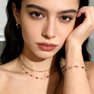 قلادة من الأحجار الطبيعية العتيقة مع خرز من الفولاذ المقاوم للصدأ، طقم قلادة وسوار أنيق للنساء، مثالي كهدية وللارتداء اليومي - Product Image 3