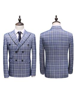 Tuta da uomo doppio petto 3 pezzi tuta da Jogging tuta <span class=keywords><strong>blu</strong></span> Plaid Tech abiti da uomo abiti da lavoro formali - Product Image 3