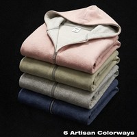 Hoodie Pria Resleting Dua Arah, Model Boxy Fit Tebal, Sweatshirt Resleting dengan Lapisan Kontras, Streetwear Minimalis, Atasan Oversize