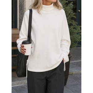 Custom Womens <b>Turtleneck</b> Oversized <b>Sweater</b> Ribbed Knit Side Slit Batwing Sleeve Drop Shoulder Pullover - Product Image 3