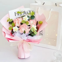 Hadiah Hari Ibu & Valentine Kreatif, Bunga Rajut Wol Buatan Tangan, Buket Mawar Crochet 100% Alami