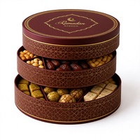Boîte cadeau ronde pour Ramadan, boîte à bonbons en papier, boîte d'emballage cylindrique à plusieurs niveaux pour noix, logo personnalisé
