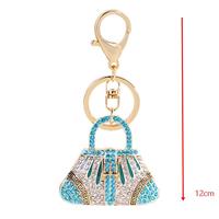 Porte-clés élégant sur le thème de la voiture, style sac à main, entièrement orné de strass, breloque de sac en métal.