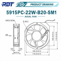 Ventilateur axial industriel 5915PC-22W-B20-SM1 220V AC 172mm à roulement à billes pour dissipation thermique durable des machines