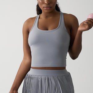 ST0901 여성용 레이서백 스포츠 브라, 중고강도 서포트 롱라인 워크아웃 크롭 탱크탑, 패드 내장형 - Product Image 2