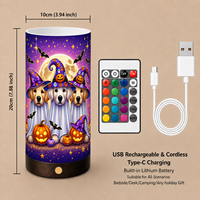 Adorable Veilleuse LED 3D Imprimée Personnalisée en PLA sur Base en Bois, Thème Chiot Citrouille Halloween, avec Télécommande et Fonction Vase Double Usage
