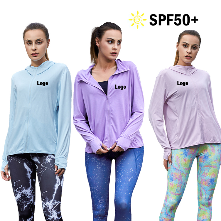Оптовая продажа, женская летняя Солнцезащитная уличная куртка из ледяного шелка UPF 50 +, кожаная одежда с капюшоном для бега, походов