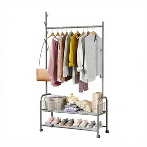 Perchero Metálico Minimalista con Estante de Almacenamiento de Tres Niveles, Tipo Móvil para Uso en Armarios - Product Image 2
