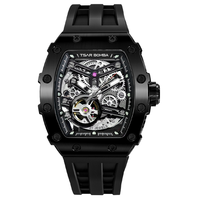 For Tonneau Case MiYOTA Movement Water Resistant Analog Display Silicone Band Fashion Automatic Watches for Men