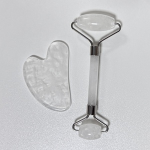 custom logo wholesale natural gem white crystal gua sha <b>jade</b> <b>roller</b> kit face massage products - Product Image 4