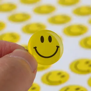 Smile New Trend Custom Yellow Smile Face Sticker Adhesive Round Shape Dome Sticker Customize Smile Expression Epoxy Resin Stickers