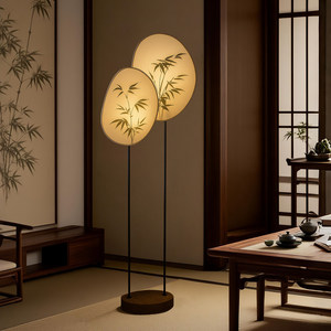 Lampe de sol en tissu à feuilles de bambou orientales, commande tactile, source de lumière à économie d'énergie, pour décoration de salon et de salle de thé - Product Image 5