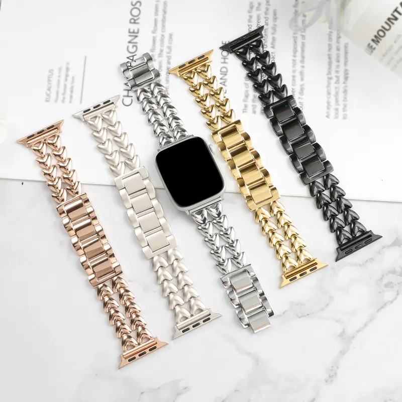 Tali logam hati cinta untuk jam tangan Apple, gelang wanita baja tahan karat anak perempuan 49mm 41mm, gelang logam hati cinta untuk iWatch seri Ultra 8 7 SE 6 5