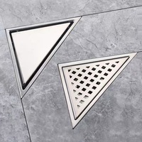 Siphon de sol triangulaire moderne en acier inoxydable pour salle de bain, anti-odeur, invisible, pour douche d'angle