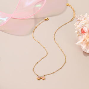 Nouvel ensemble de bijoux hypoallergéniques pour enfants 2026 en acier inoxydable, avec collier, bracelet, bague et boucles d'oreilles clous en émail motif fleur et nœud, plaqué PVD 18K – Cadeau - Product Image 5