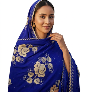 Wholesale Custom Multicolor Rhinestone Embroidered Floral Pattern Soft Light Long <b>Chiffon</b> Women Shawl Summer <b>Scarf</b> Wrap Bulk - Product Image 1