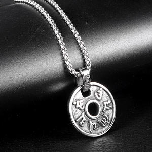 Junjiang SN0112 गर्म बिक्री बौद्ध धर्म ग्रंथों ओम मणि padme हम दौर लटकन स्टेनलेस स्टील थाई ताबीज हार - Product Image 5