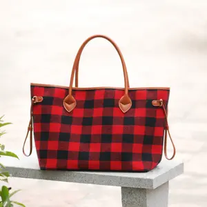 Flannel Plaid Duffel Weekender Purse Red Check Buffalo Plaid Gift Tote Bags Handbags for Women DOM111377