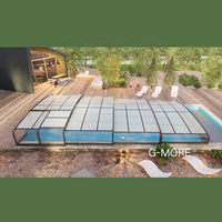 Einziehbare Schiebe-Schwimmbadüberdachung aus Aluminium und Polycarbonat, Gebogene Poolabdeckung