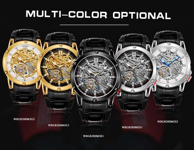 Трендовые высококачественные мужские механические часы WINNER 8260, эксклюзивные повседневные светящиеся часы с ремешком из натуральной кожи с движущимся персонажем