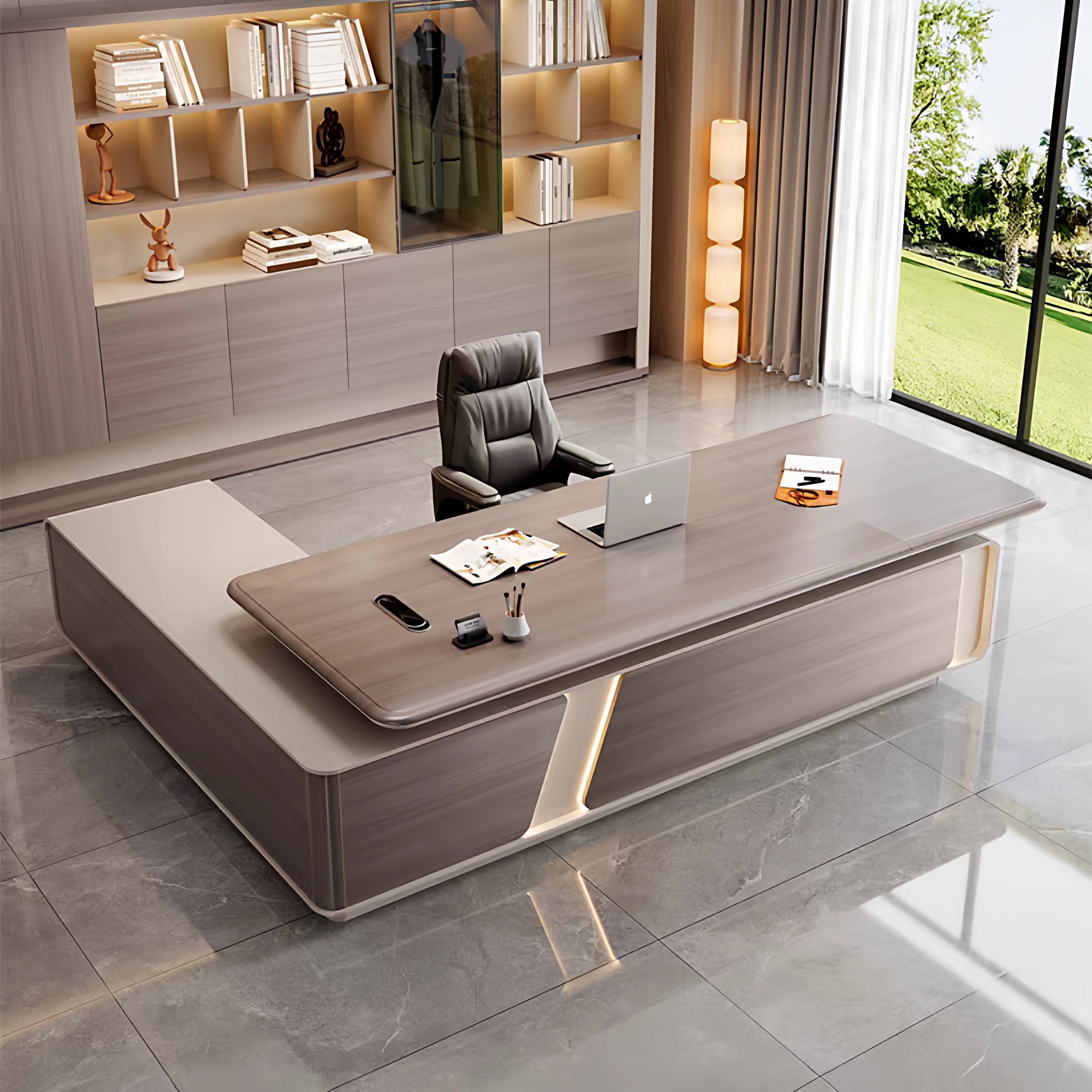 Luxury L Shape Wooden Executive Office Desk Modern Minimalist Design High-end Office Desk Set for CEO/Manager