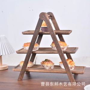 Étagère de rangement en bois à plusieurs niveaux, présentoir à trois étages en bois massif, support de fruits et gâteaux pour bureau - Product Image 4