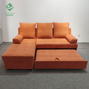 Sofá <span class=keywords><strong>cama</strong></span> de 3 asientos con marco de madera maciza a precio de fábrica con almohada extraíble para reposacabezas, sofá Seccional de terciopelo <span class=keywords><strong>naranja</strong></span> para sala de estar - Product Image 2
