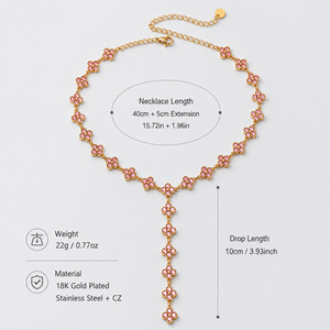 สร้อยคอรูปตัว Y ลายดอกไม้ ชุบทอง 18K ทำจากสแตนเลสสตีล ประดับด้วยเพชร CZ พร้อมพู่ห้อยรูปดอกไม้ สำหรับผู้หญิง - Product Image 3