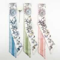 Pañuelo de seda largo y cuadrado con diseño de nube primaveral, mariposa y racimo de flores, retro, elegante, para mujer, con lazo para el pelo, estilo musulmán