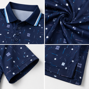 Polo de Golf Personalizado con Estampado Geométrico Azul Marino para Hombre, Ropa de Golf de Alto Rendimiento con Absorción de Humedad y Elasticidad, Marca Privada OEM ODM - Product Image 3