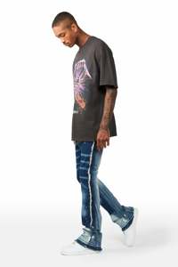 Calças de Trabalho em Tecido com Pintura Azul, Calças de Denim com Joelho Duplo, Estilo Casual Masculino, Impressão de Letras em Azul Escuro - Product Image 4