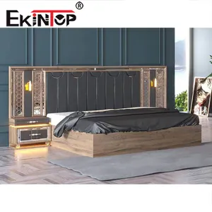 Ekintop Harga Murah Modern Perabot Kamar Tidur Mewah Beludru Tempat Tidur Queen