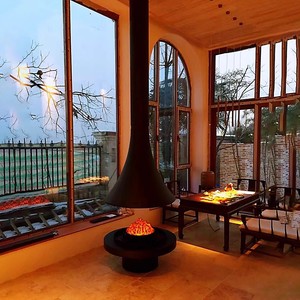 Cheminée suspendue sécurisée en verre, montée au plafond, multi-combustibles (bois, éthanol, alcool), à flamme réelle, pour décoration - Product Image 1